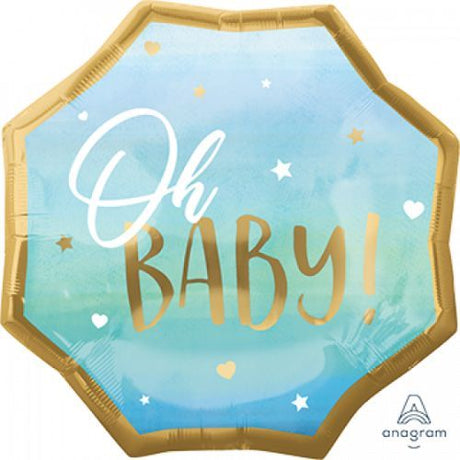 Bright blue SuperShape foil balloon celebrating a baby boy, 55cm, perfect for baby showers and gender reveals.