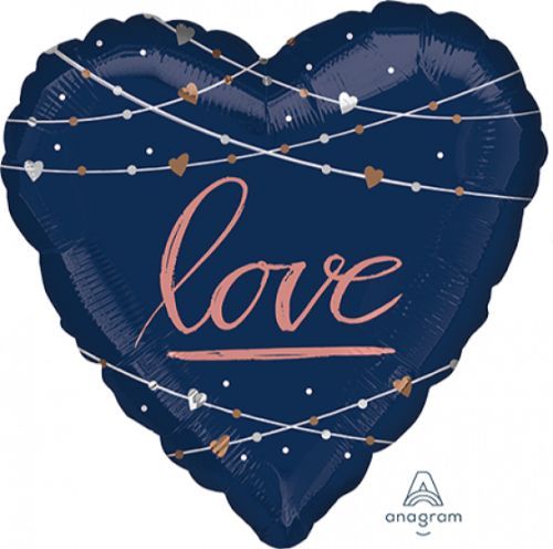 Navy heart-shaped foil balloon, 71cm, ideal for weddings and romantic celebrations, symbolizing love and elegance.