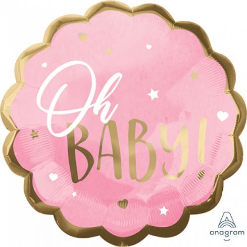 Jumbo HX Pink Baby Girl Oh BABY foil balloon, 55cm, vibrant pink, perfect for baby showers and celebrations.