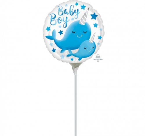 Charming 22cm foil balloon narwhal design for baby boy celebrations, perfect for nurseries and parties.