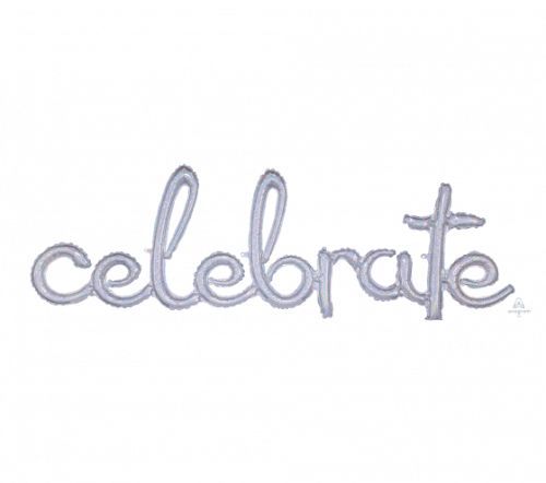 Silver holographic Script Phrase Balloon, 149cm x 50cm, perfect for elegant celebrations and memorable photo ops.