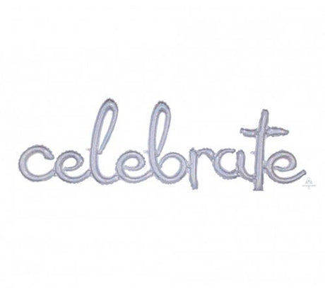 Silver holographic Script Phrase Balloon, 149cm x 50cm, perfect for elegant celebrations and memorable photo ops.