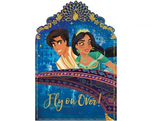 Colorful Aladdin postcard invitations pack of 8, perfect for magical birthday and themed celebrations with room for personal messages.