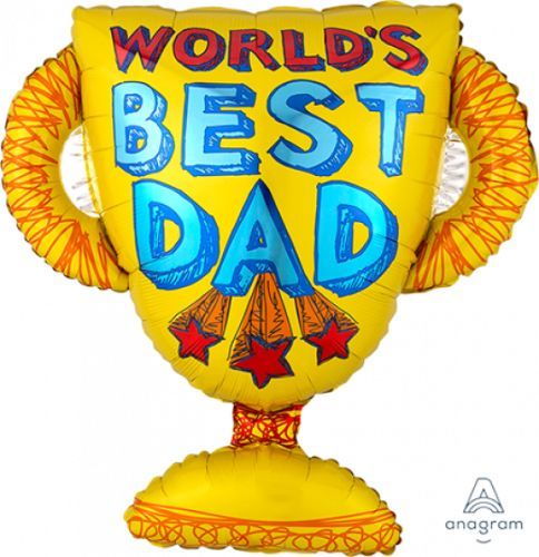 Vibrant foil balloon with trophy design, celebrating "World's Best Dad," perfect for Father's Day or special occasions.