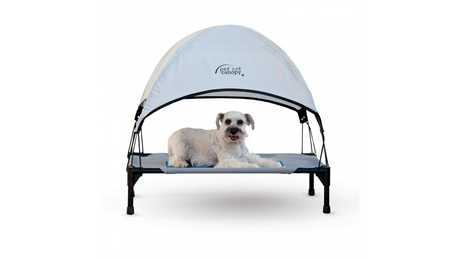 K&H Pet Cot Canopy in Grey, a shaded retreat for small to medium dogs, perfect for outdoor relaxation and easy assembly.