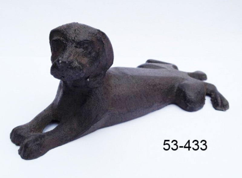 Whimsical cast iron dog door stopper, 17x9cm, sturdy design keeps doors open for pets, adds charm to any decor.