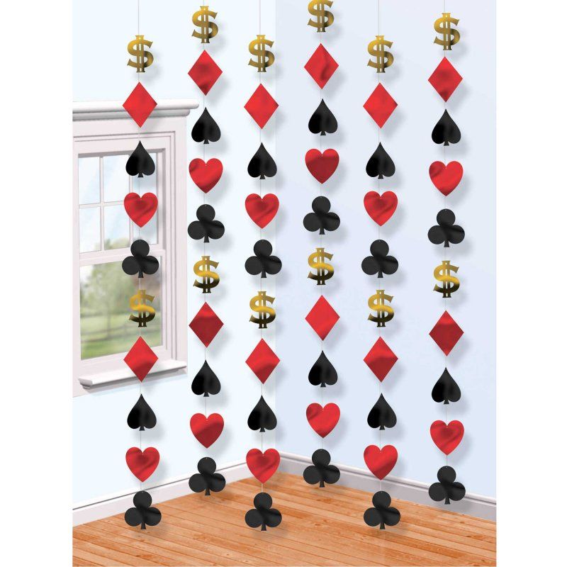 Casino Place Your Bets Hanging String Decorations - (Pack of 6)