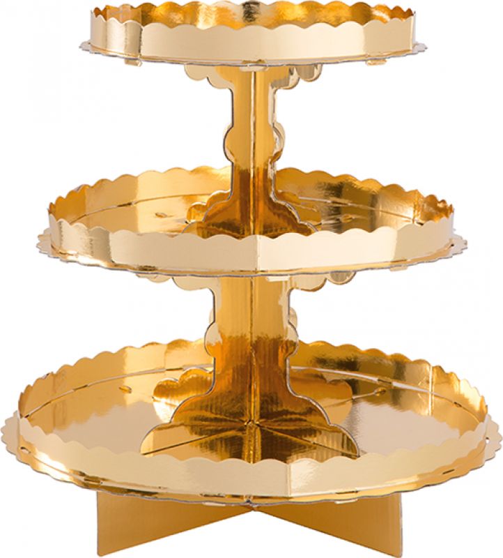 Elegant 3 Tier Gold Cupcake Stand, 11in, perfect for displaying desserts at celebrations and parties.