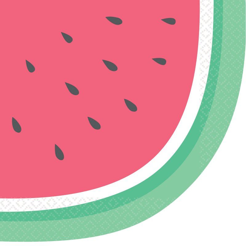 Vibrant watermelon-shaped lunch napkins, pack of 16, perfect for summer parties and easy cleanup.