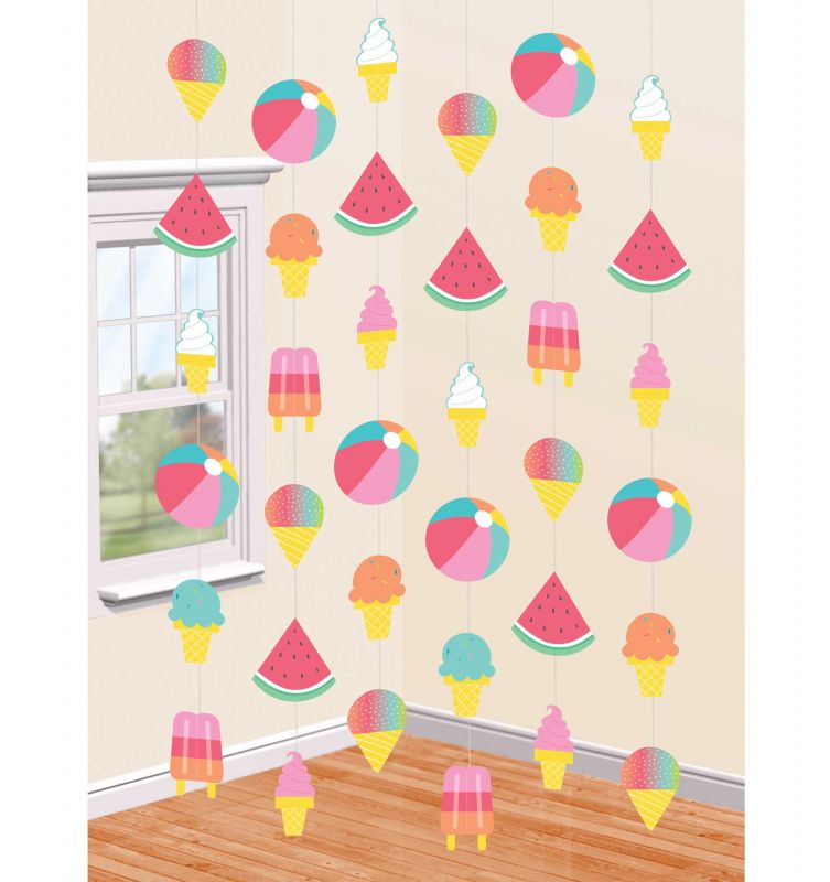 Vibrant 2.13m summer-themed hanging decorations in a pack of 6, perfect for festive gatherings and celebrations.