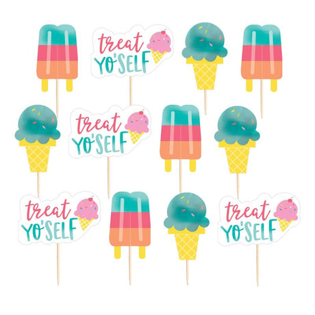 Assorted ice cream picks in 24 fun designs, perfect for parties and serving frozen treats with style.