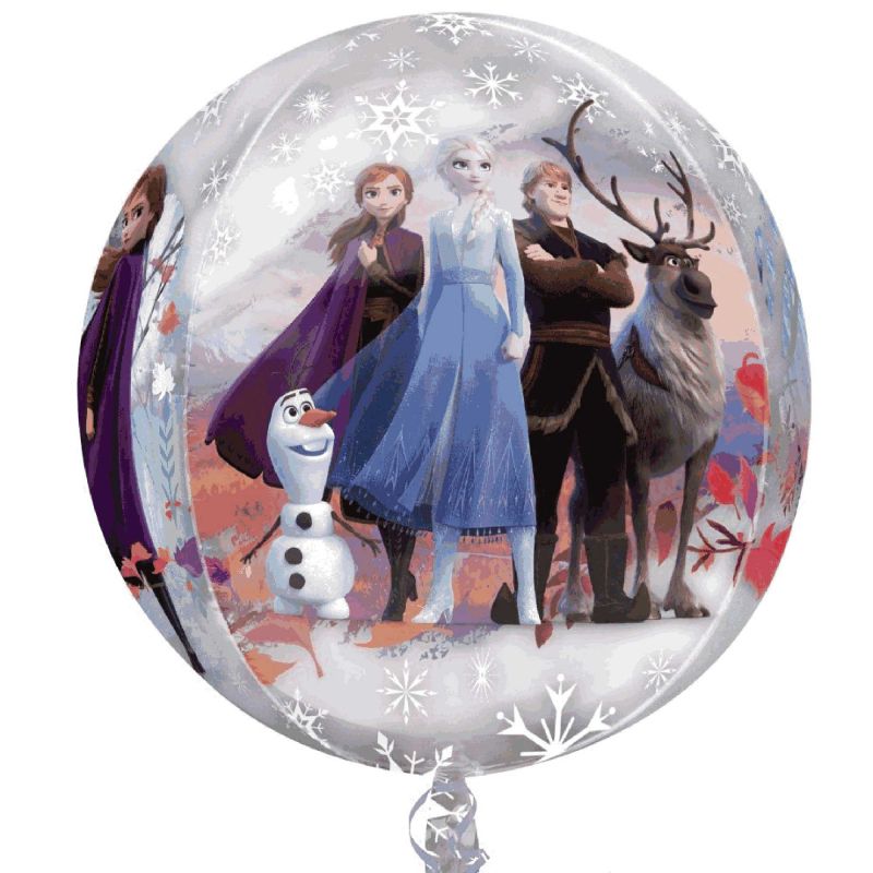 Self-sealing orb-shaped balloon featuring Disney's Frozen 2 graphics, perfect for themed celebrations and events.