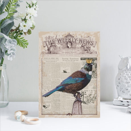 Kiwiana Wall Art featuring a vibrant illustrated Tui bird, perfect for indoor and covered outdoor display.