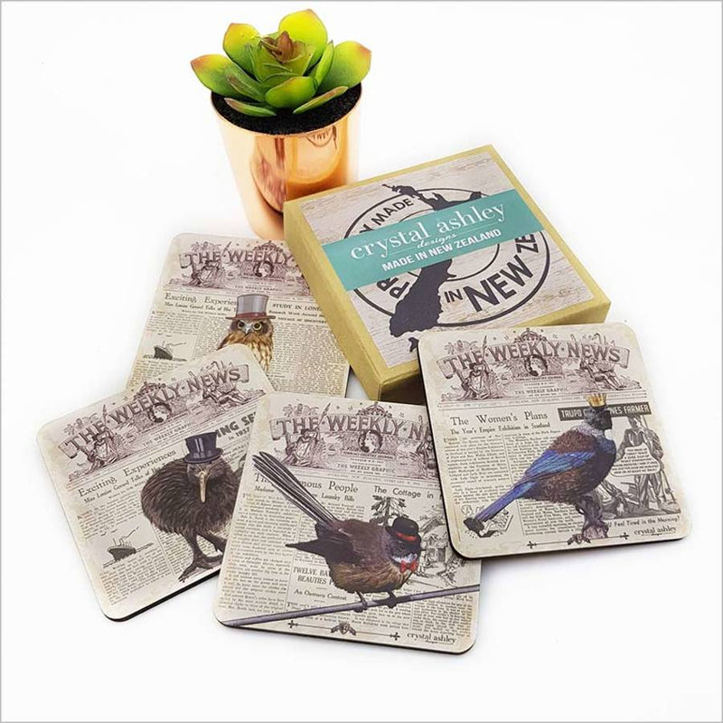 Coasters: Printed NZ Vintage Birds - Coasters