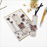 Vintage Kiwi Bookmark Greeting Card featuring printed artwork, bamboo bookmark, and eco-friendly textured cardstock.