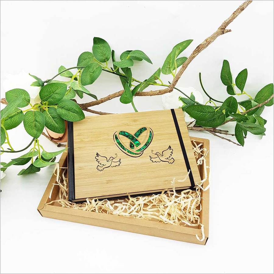 Elegant 'Eternity' Guest Book made of FSC certified bamboo, perfect for heartfelt messages and memories at any occasion.