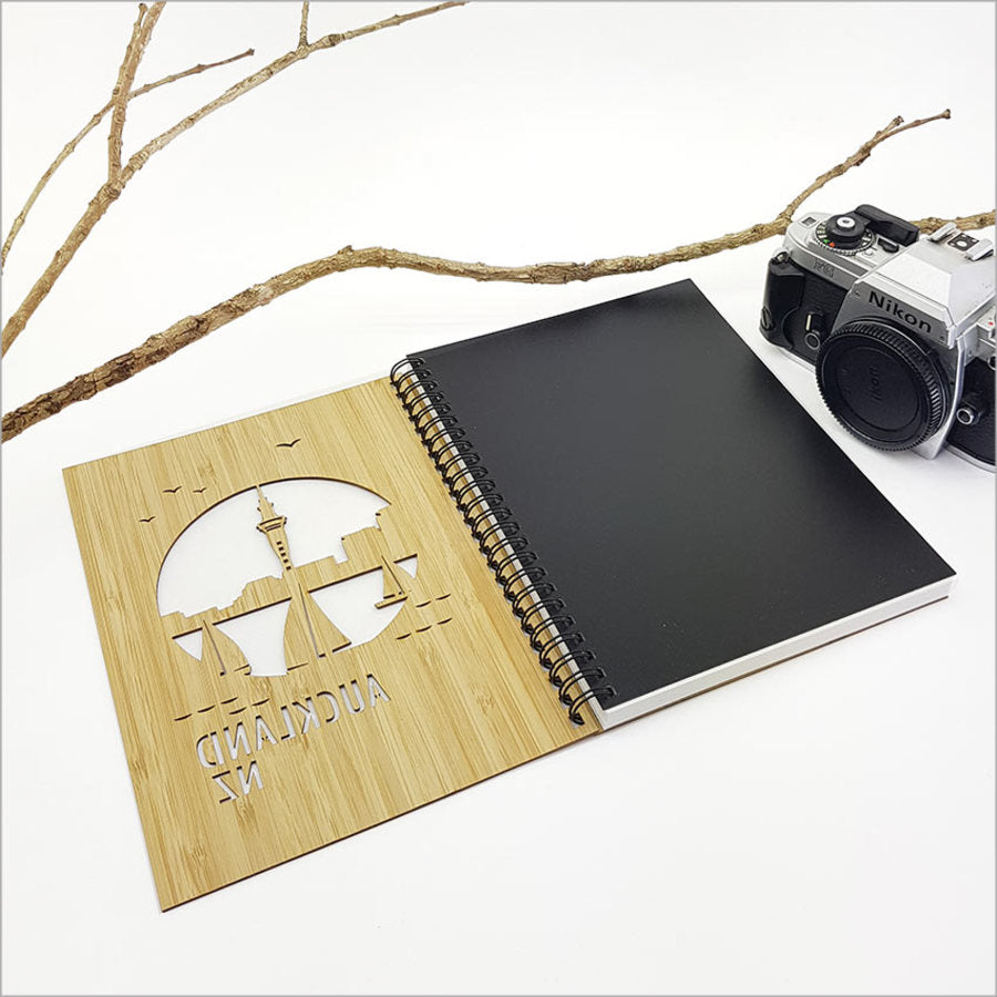 Elegant small bamboo journal with FSC certified material, ideal for travel, sketching, and journaling.