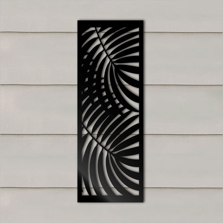 Large black wall art panel featuring elegant oversized double palm designs, perfect for adding tropical elegance to any space.