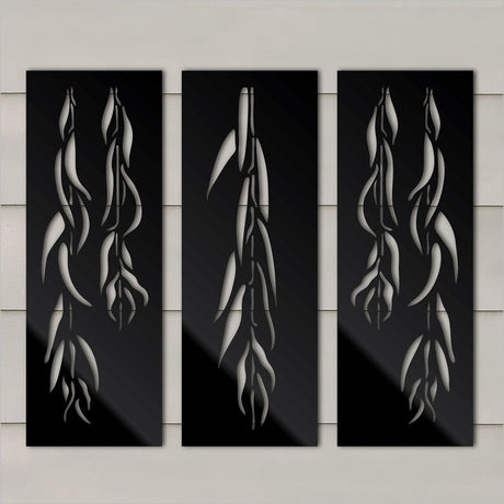Large black willow panel for indoor/outdoor use, measuring 285mm x 790mmH, stylish and durable for versatile decor.