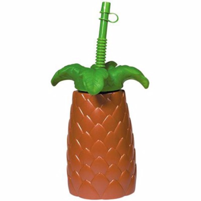 Vibrant palm tree shaped cup with flexi straw, perfect for tropical parties and casual sipping, holds 1 can.