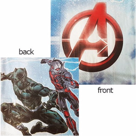 Avengers Epic Luncheon Napkins, 33cm, 2-ply, pack of 16 featuring iconic superhero designs for festive gatherings.