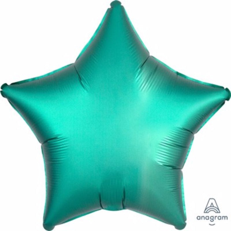 45cm star-shaped jade satin foil balloon, self-sealing and ideal for elegant celebrations and party decorations.