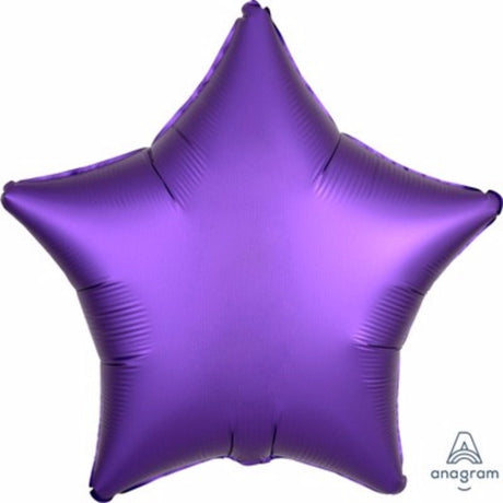 45cm purple star foil balloon with satin finish, ideal for elegant party decor and celebrations, self-sealing, requires helium.