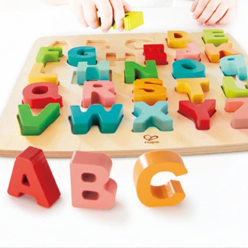 Colorful Hape Chunky Alphabet Puzzle with easy-to-grasp letters for toddlers, promoting early literacy and fine motor skills.