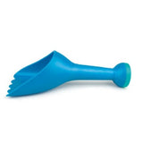 Bright blue Hape Rain Shovel beach toy for toddlers, ideal for digging, scooping, and pouring sand and water.