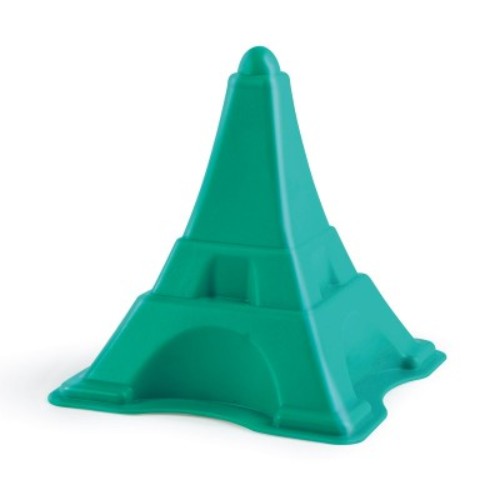 Teal Eiffel Tower sand toy for kids, inspiring creativity and imaginative play in sand and beach adventures.