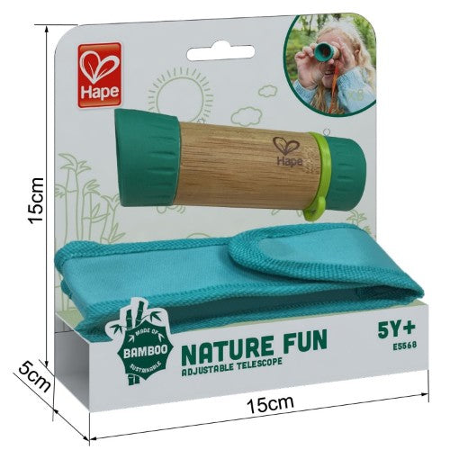 Hape Adjustable Telescope for kids, featuring 8x magnification, made of sustainable bamboo, ideal for outdoor exploration.