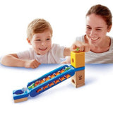 Colorful Hape Sonic Playground Toy with xylophone rail, showcasing marbles creating music as they race down the track.