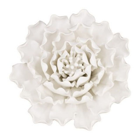 Handmade cream ceramic flower wall decor (15cm) with textured petals, perfect for elegant home or office decoration.