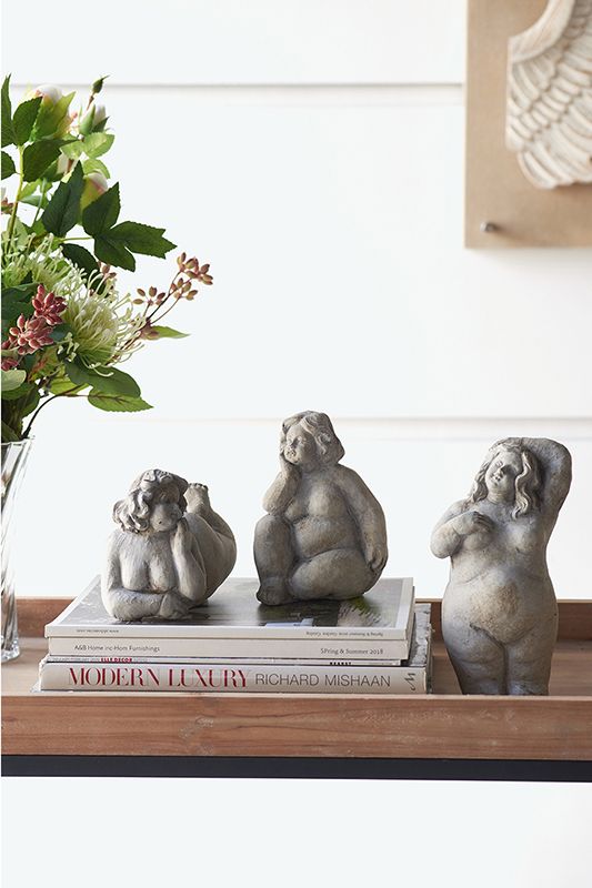 Elegant 21cm standing lady ornament in soft off-white cement, perfect for indoor or outdoor decor.