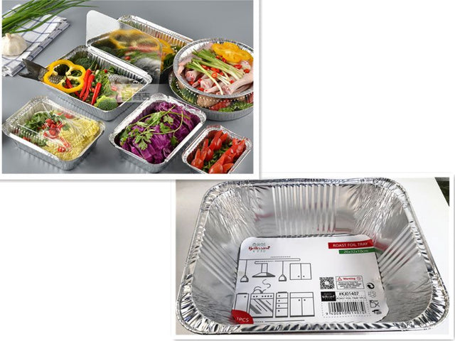 Set of 12 durable roast foil trays, each measuring 26 x 32 x 10CM, ideal for hassle-free cooking and baking.