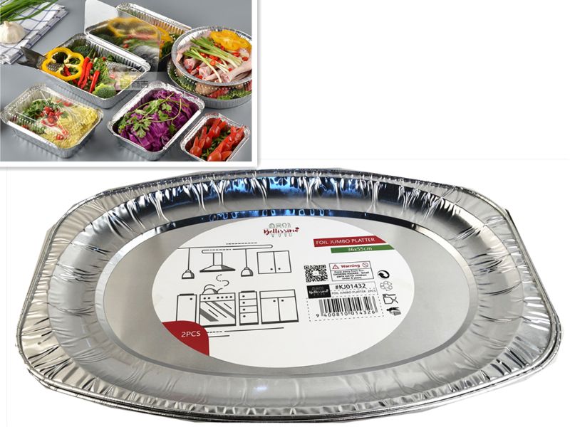 Set of 6 durable foil jumbo platters, 36 x 55CM, ideal for elegant serving at parties and gatherings.