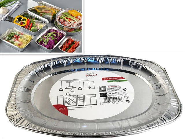 Set of 6 durable foil jumbo platters, 36 x 55CM, ideal for elegant serving at parties and gatherings.