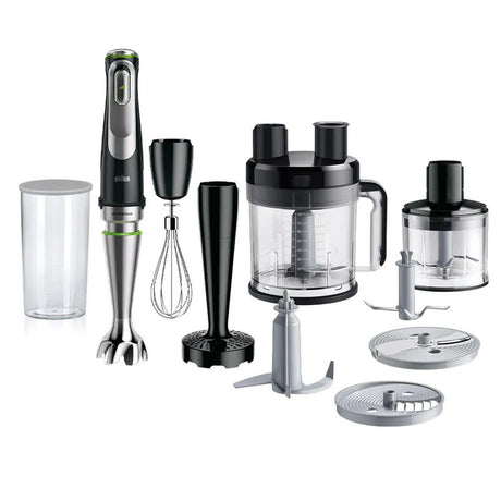 Braun MultiQuick 9 Hand Blender MQ 9187XLI features a 1200W motor, ActiveBlade, and customizable speeds for efficient blending.