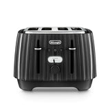 Stylish De'Longhi Ballerina 4-Slice Toaster in Furnace Black with variable browning control and removable crumb tray.