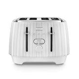 De'Longhi Ballerina 4-Slice Toaster in Opaline White, featuring elegant Venetian design and easy-to-use browning controls.