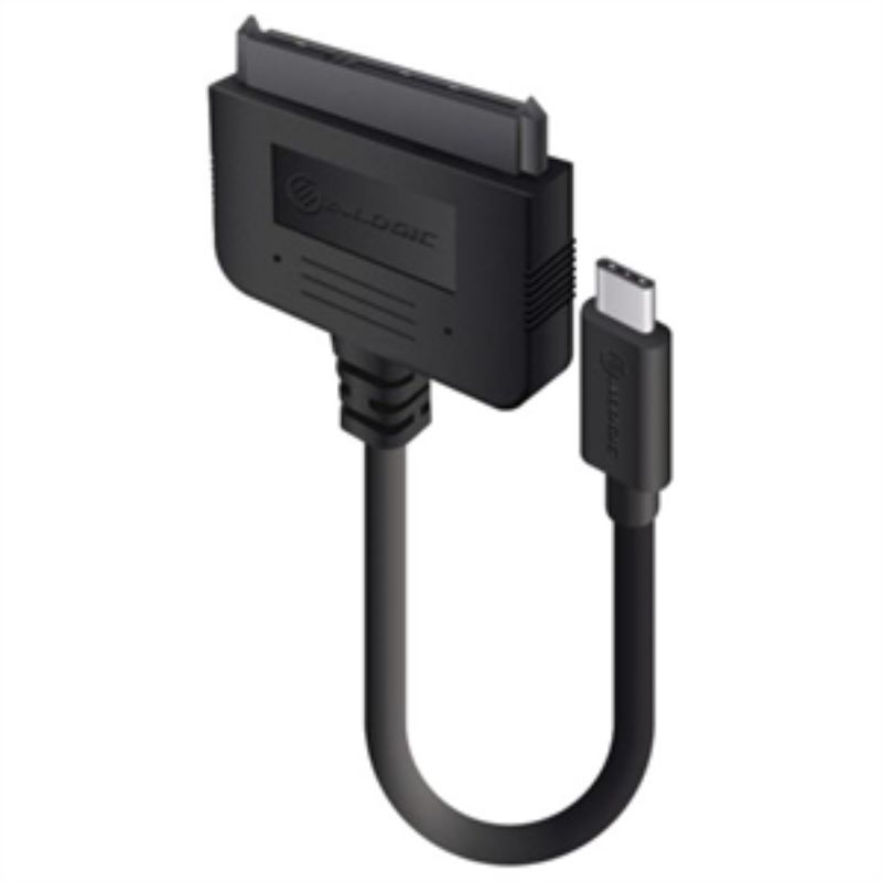 Alogic USB 3.1 USB-C to SATA adapter cable for fast data transfer with 2.5" hard drives, featuring male SATA and USB-C connectors.