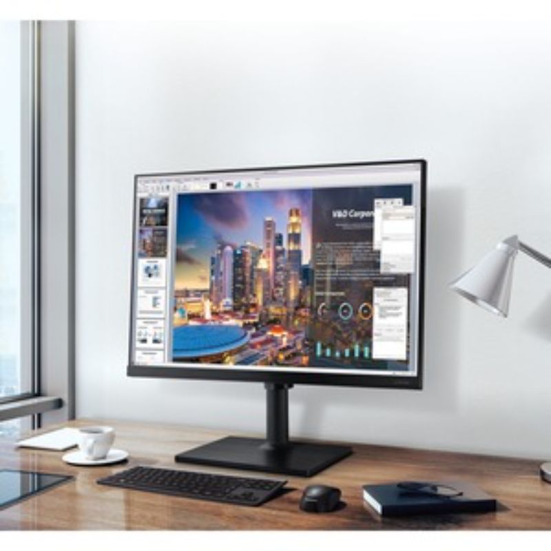 27-inch Samsung F27T450FQE monitor with Full HD display, IPS technology, borderless design, and adjustable stand for enhanced viewing.