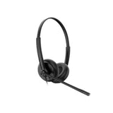 Yealink YHS34 Dual Headset, lightweight with plush leather cushions, designed for clear calls and hearing protection.