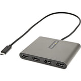 USB-C to HDMI adapter enabling 4 monitor connections, 1080p resolution, and audio support for enhanced productivity.