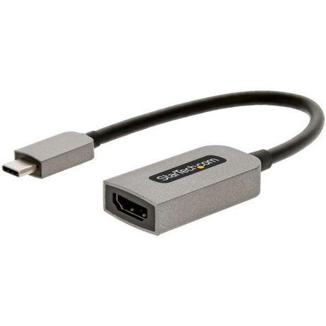 USB-C to HDMI adapter enabling 4K video output at 60Hz, supports HDR, compact design for easy travel and setup.