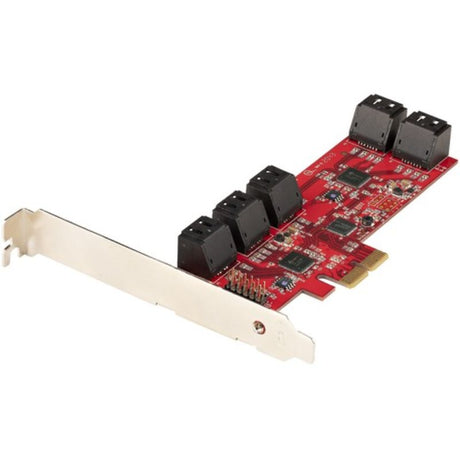 StarTech.com PCIe SATA Card with 10 ports for SATA III drives, supporting high-speed data transfer and easy installation.