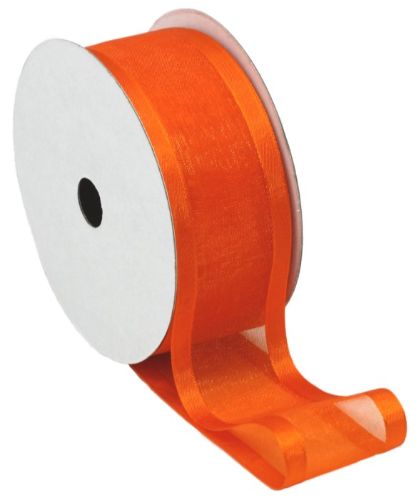 Burnt orange organza ribbon with satin edge, 38mm wide and 20m long, perfect for elegant gift wrapping and decorations.