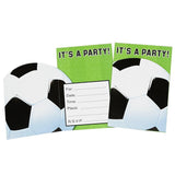 Colorful soccer-themed invitations set for an exciting party, includes 8 folded cards and envelopes, each 6 inches in size.