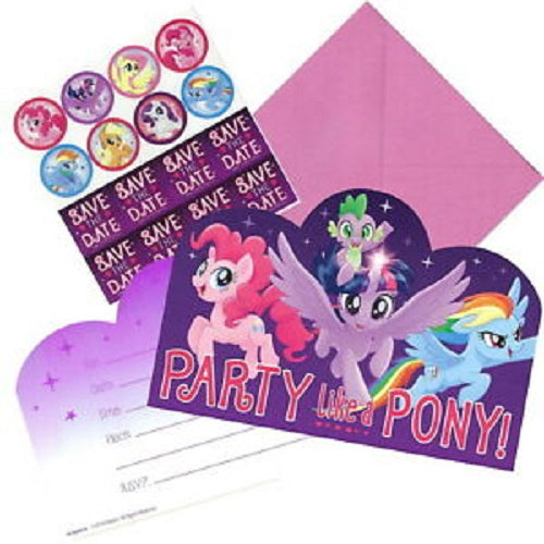 Vibrant My Little Pony postcard invitations for magical celebrations, pack of 8, perfect for kids' parties and playdates.