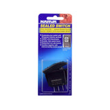 Blue illuminated rocker switch for 12/24V systems, sealed design, 20A/10A current, ideal for vehicles and marine use.